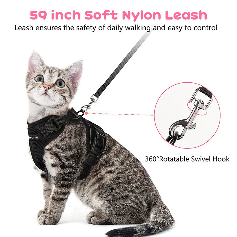 Cat Harness and Leash with Easy Control, Escape-Proof - Soft Adjustable Vest Harness for Walking Cats