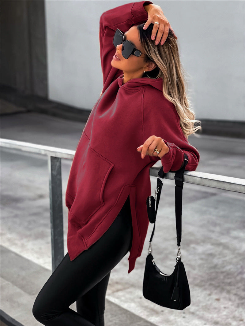 Kangaroo Pocket Side-Slit Cotton Hoodie