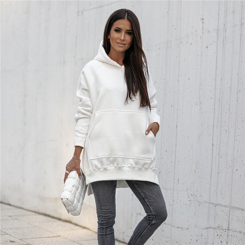 Kangaroo Pocket Side-Slit Cotton Hoodie