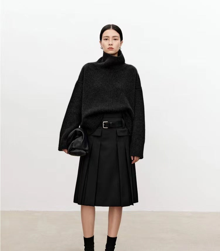 High neck cashmere wool sweater for women loose and thick with Woolen sweater with a knitted base