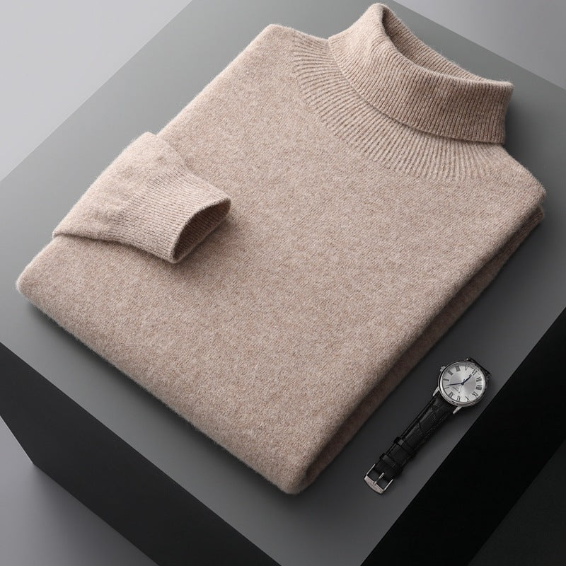 Men's high-collar pullover sweater loose knit for men