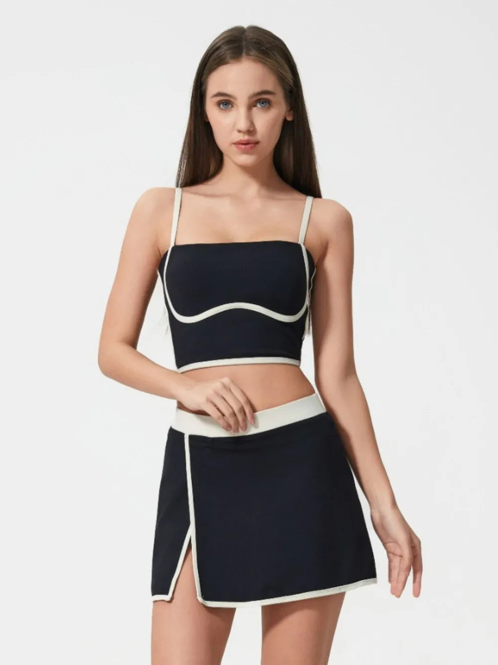 Contrast Trim Square Neck Active Cami with Detachable Chest Pads