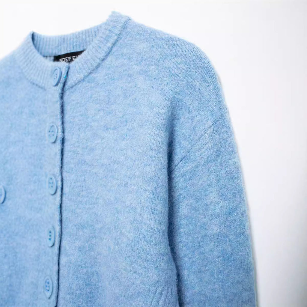 Round neck solid colour loose-fitting cardigan for women