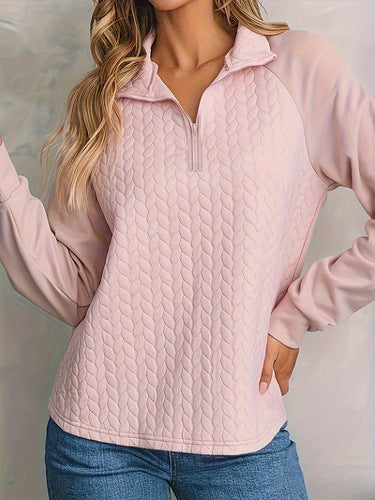 Textured Knit Quarter-zip Long-sleeve Sweatshirt Jumper