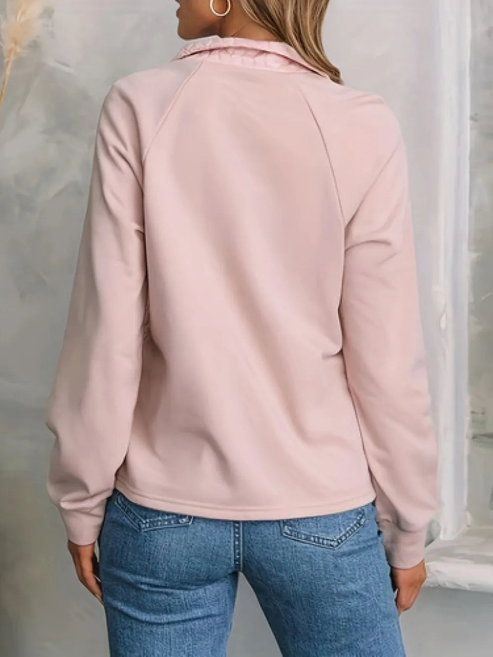 Textured Knit Quarter-zip Long-sleeve Sweatshirt Jumper