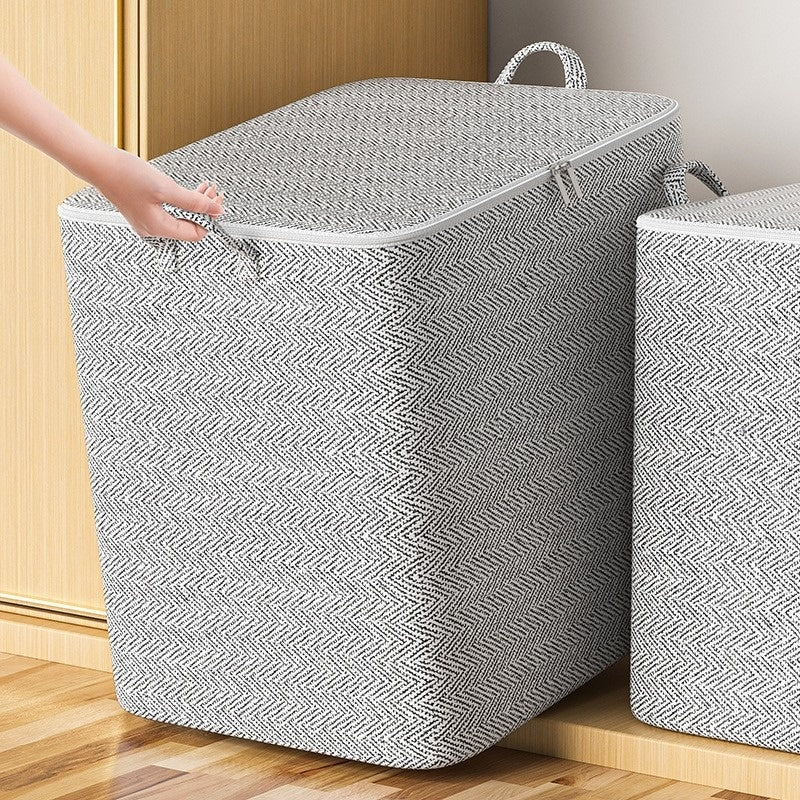 Grey Herringbone Storage Bag for Home Use, Dust-Proof Organiser for Blankets, Clothes, and Bedding Storage Bag