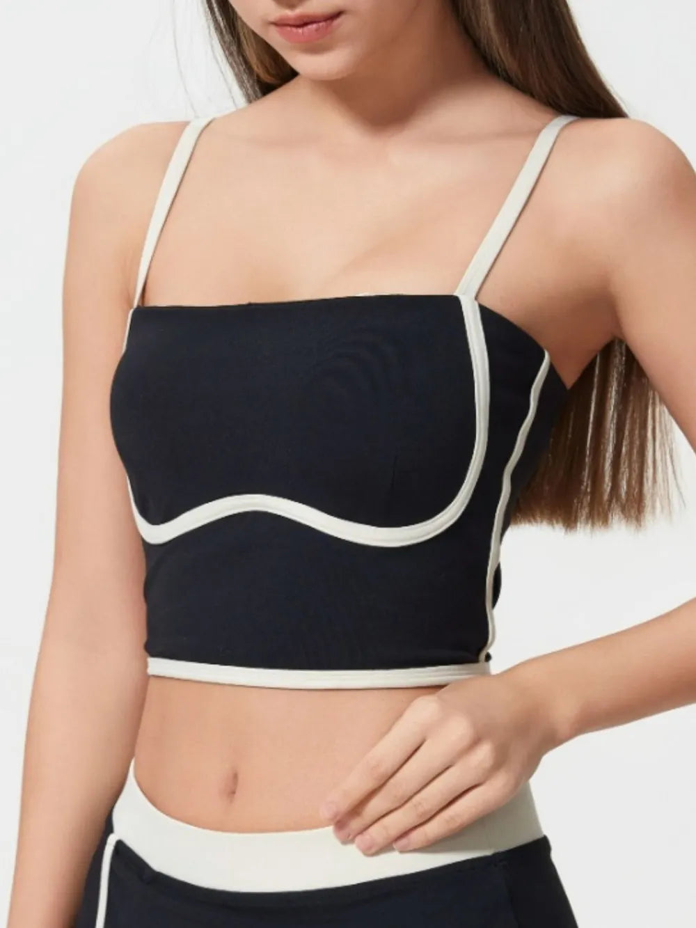 Contrast Trim Square Neck Active Cami with Detachable Chest Pads