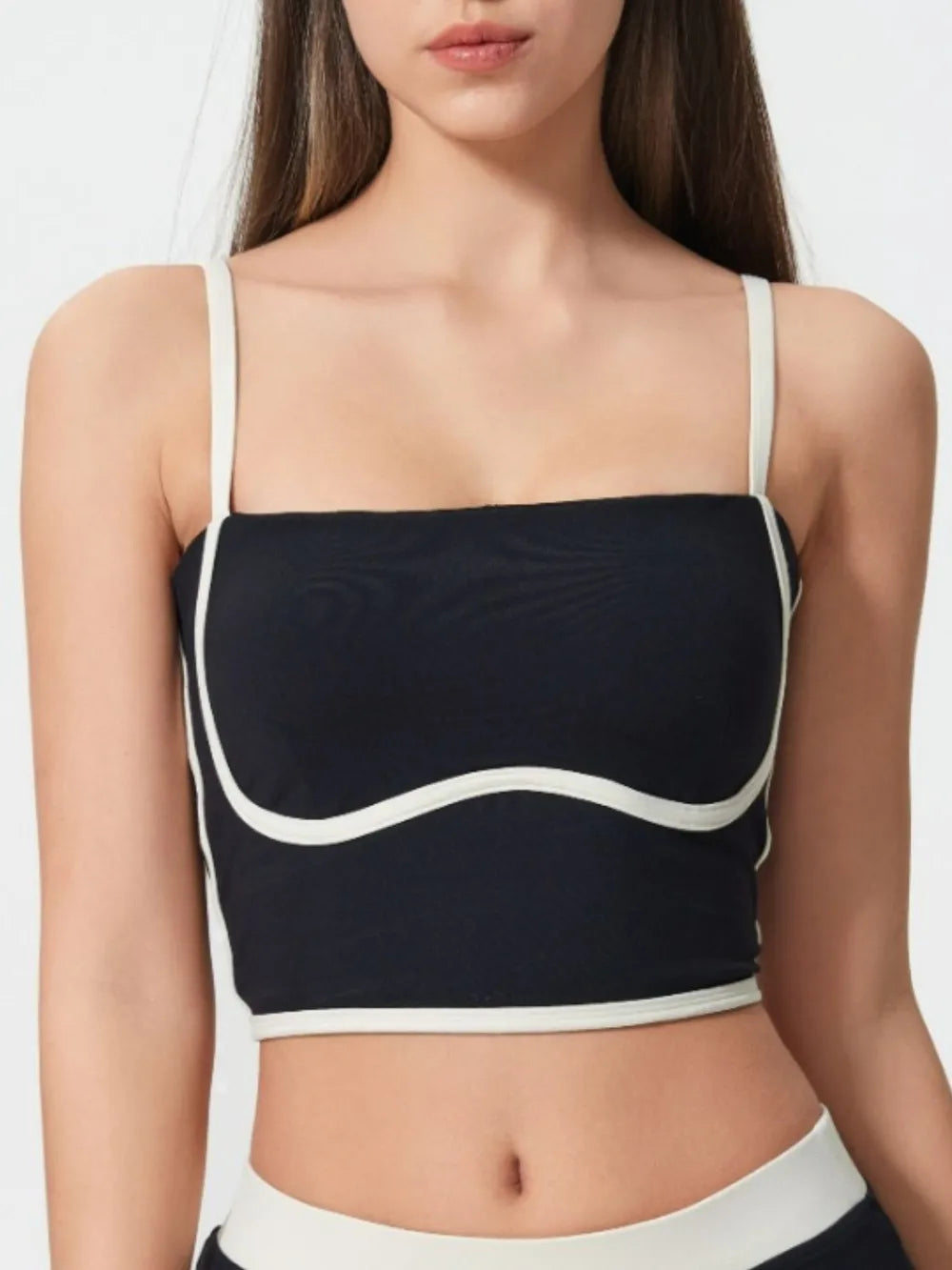 Contrast Trim Square Neck Active Cami with Detachable Chest Pads