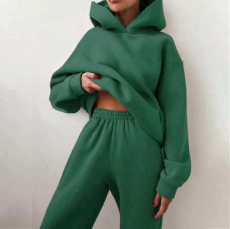 Casual Hooded Sweater Two-piece Fleece Tracksuit