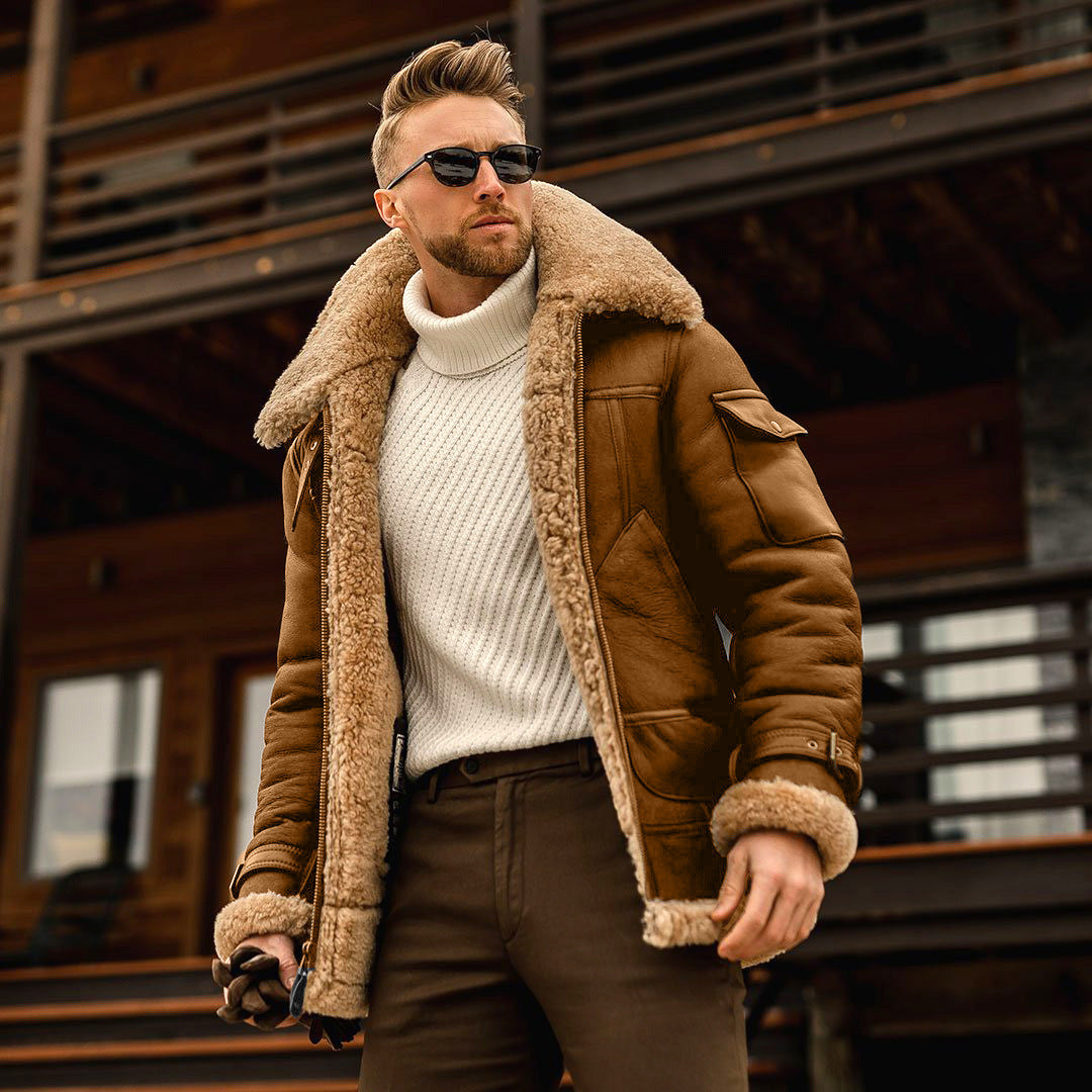 Military Leather & Faux Fur Heavyweight Jacket