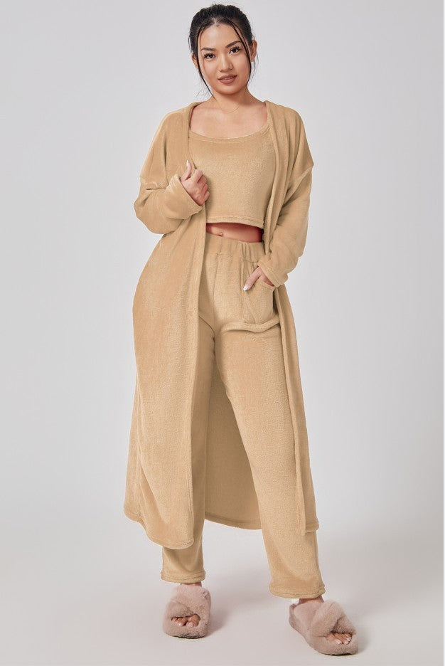 Cozy Pyjama Set 3 Piece Lounge Set - Vest, Trousers, Robe