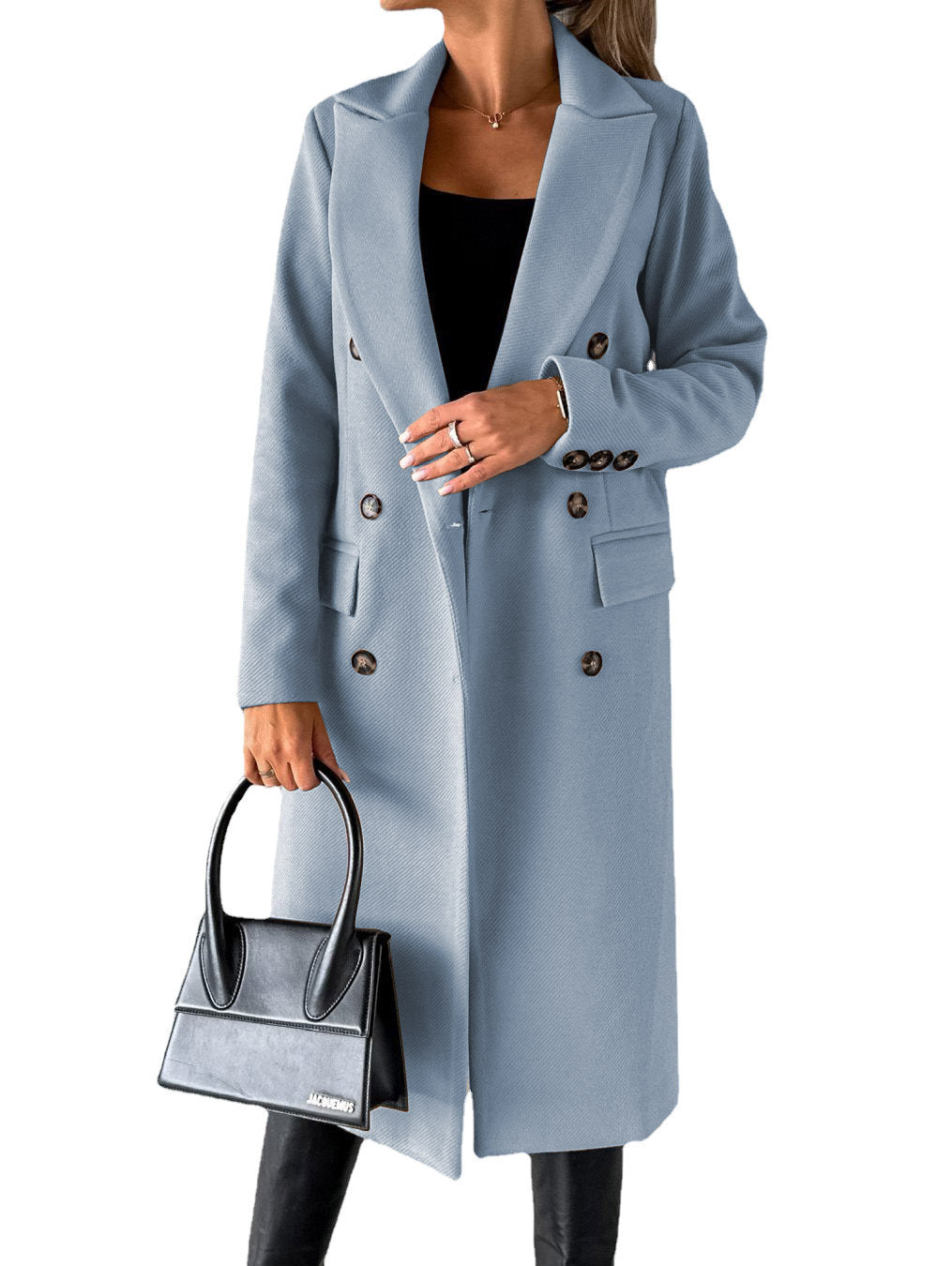 Double-breasted Lapel Coat Slim Long Coat