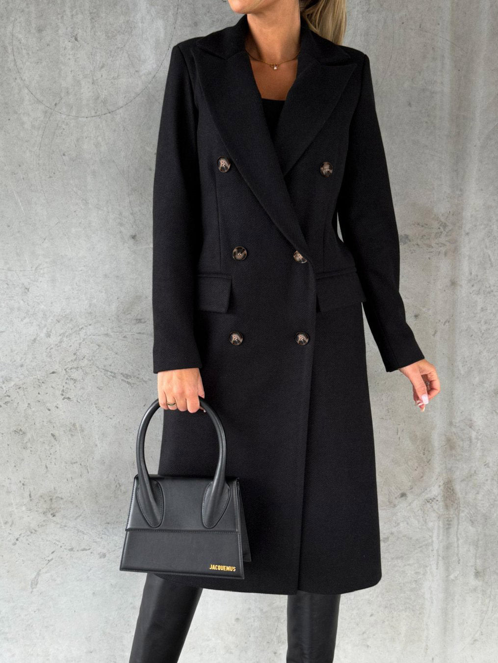 Double-breasted Lapel Coat Slim Long Coat