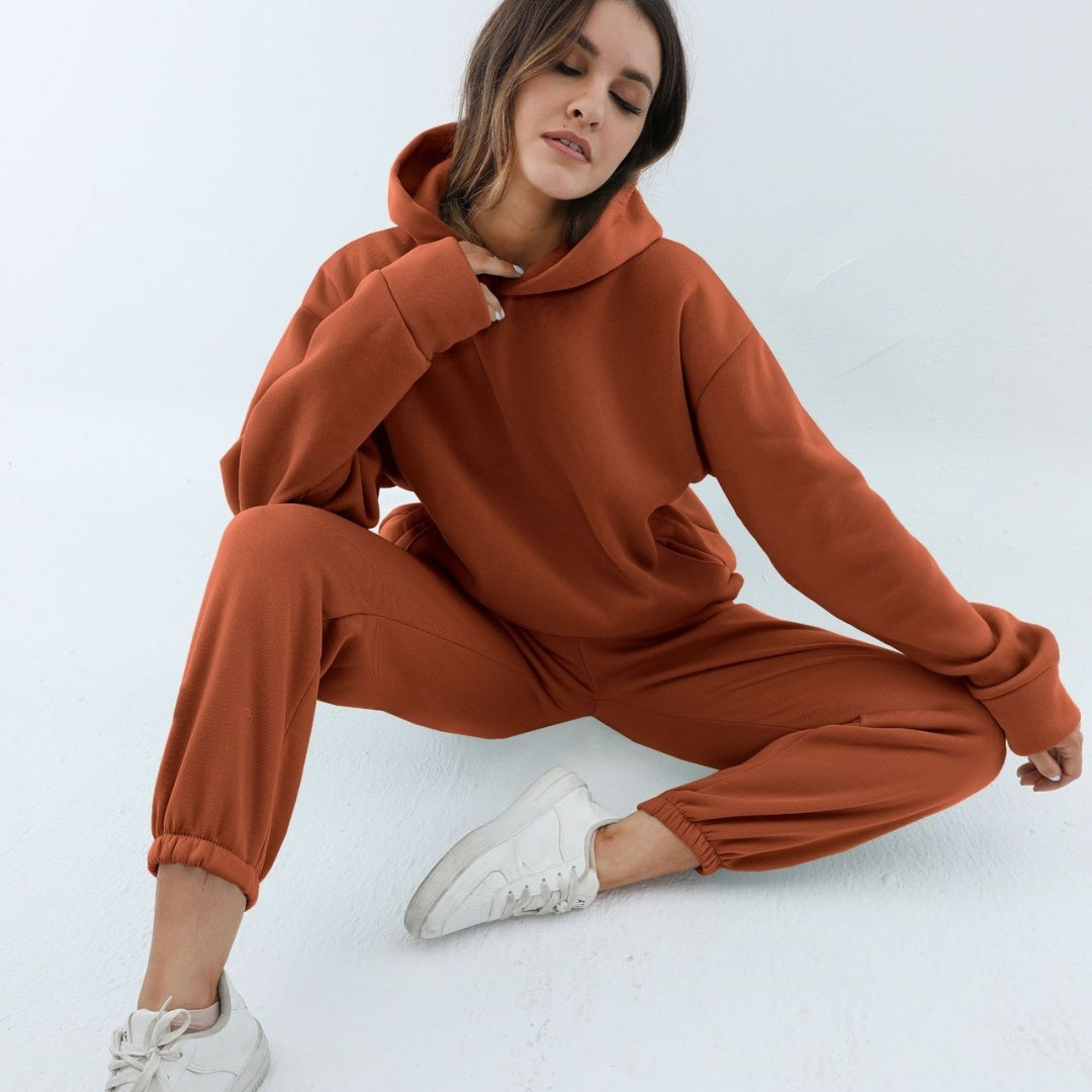 Casual Hooded Sweater Two-piece Fleece Tracksuit