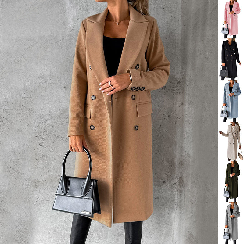 Double-breasted Lapel Coat Slim Long Coat