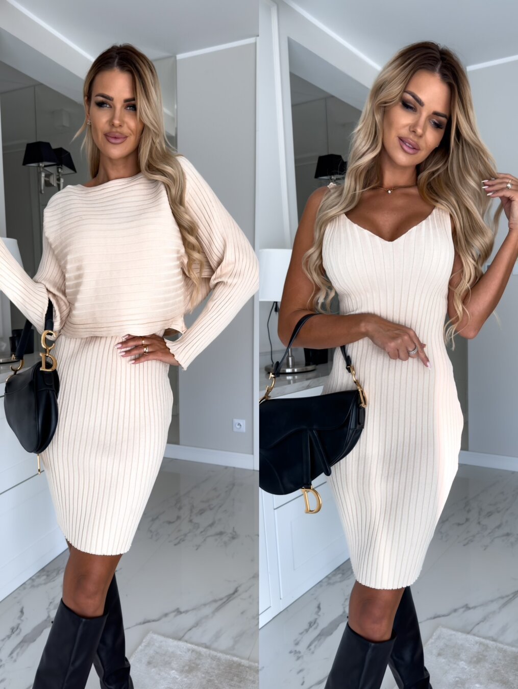 Fold-style Top & Dress Matching Set