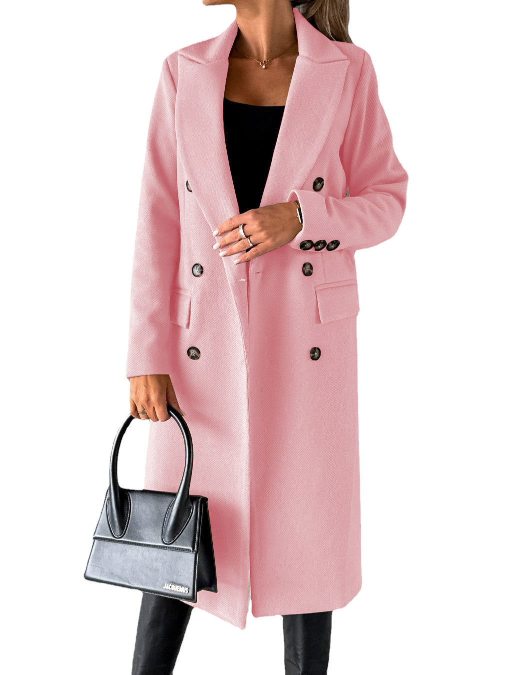 Double-breasted Lapel Coat Slim Long Coat